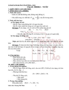 Lý thuyết và bài tập Hóa 8 Chủ đề Hidro - Nước - Trương Thế Thảo